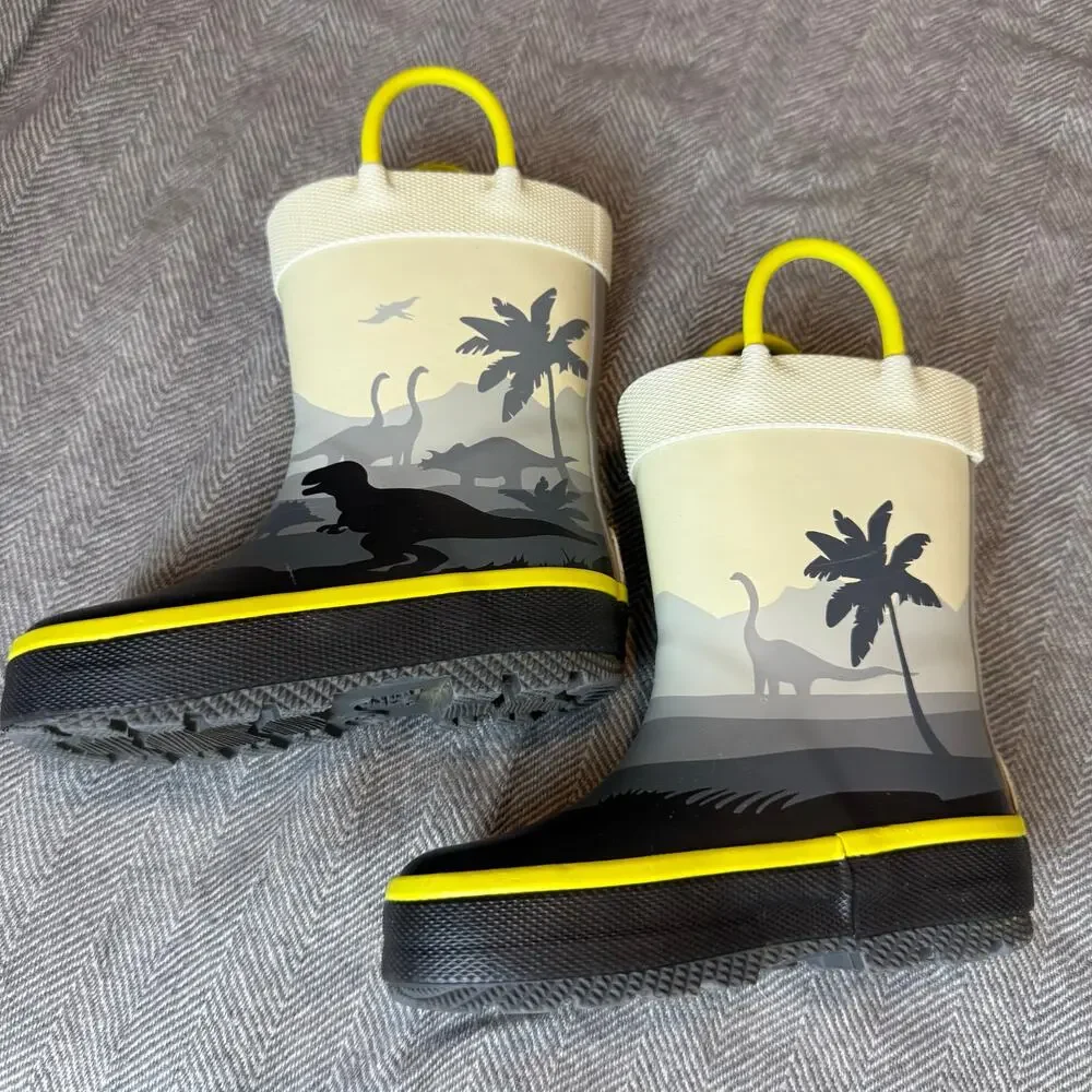 Kamik Rain Boots Dinosaur Yellow Black US 5 Little Kid Toddler Baby